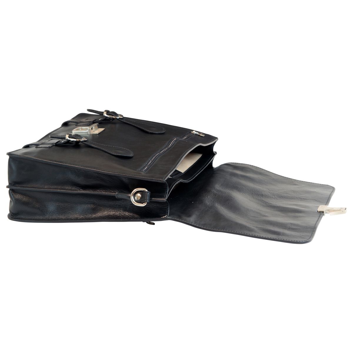 LEATHER BRIEFCASE WITH BUCKLE CLOSURES - BLACK