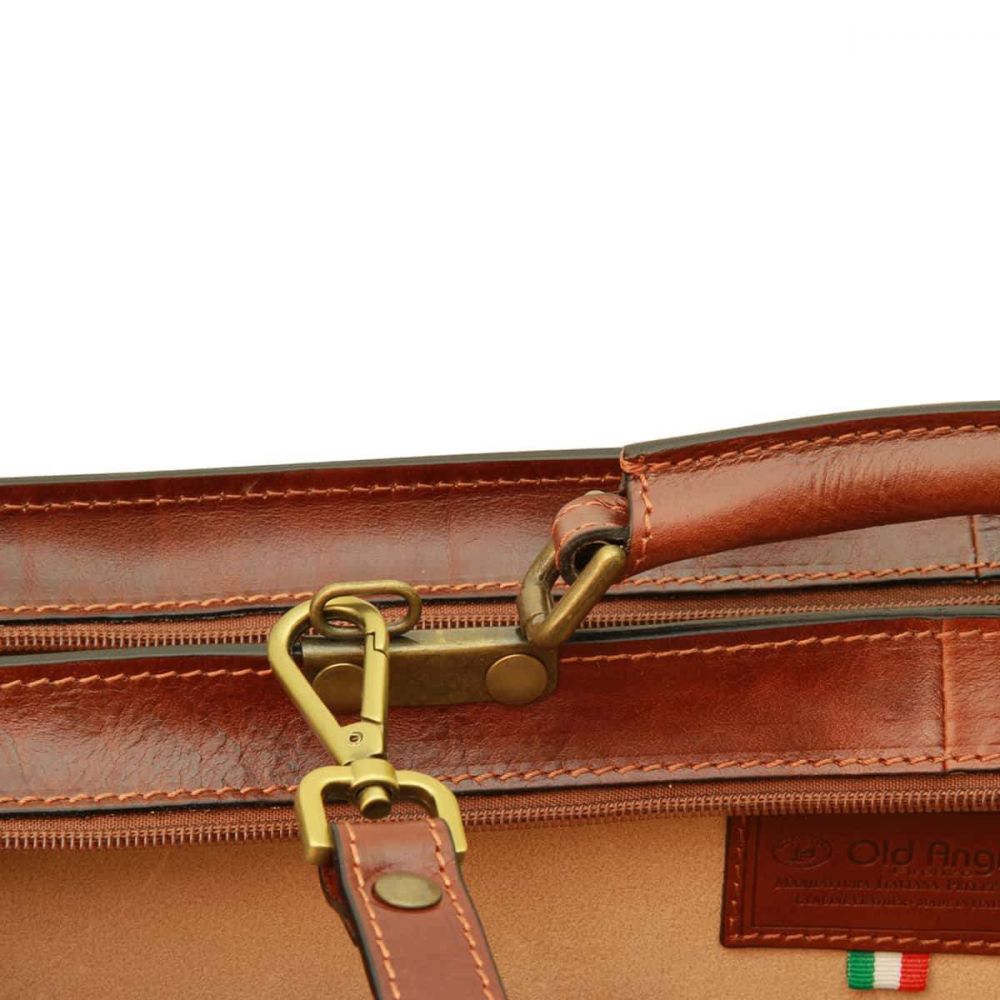 LEATHER BRIEFCASE WITH FRONT POCKETS (MAGNETIC LOCK) - BROWN