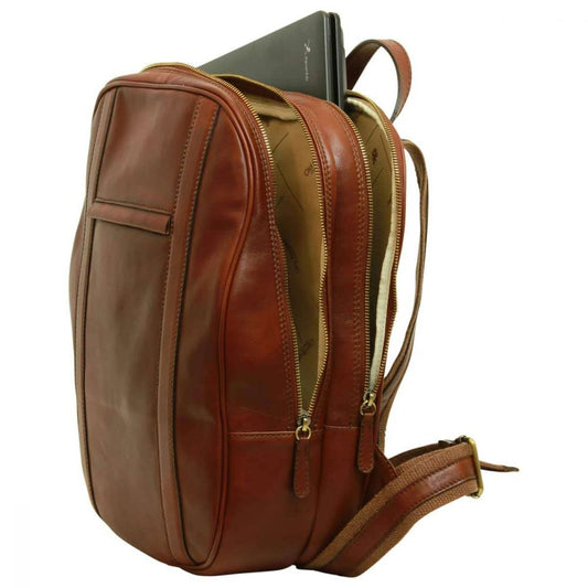 SOFT CALFSKIN LEATHER LAPTOP BACKPACK - BROWN