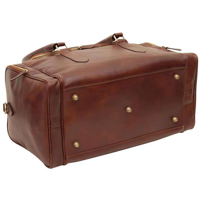 ROUND METAL ZIP LEATHER TRAVEL BAG - BROWN