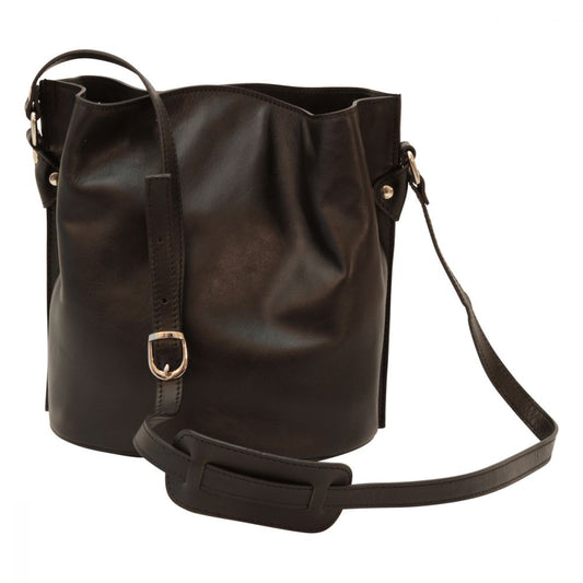 COWHIDE LEATHER SHOULDER BAG - BLACK