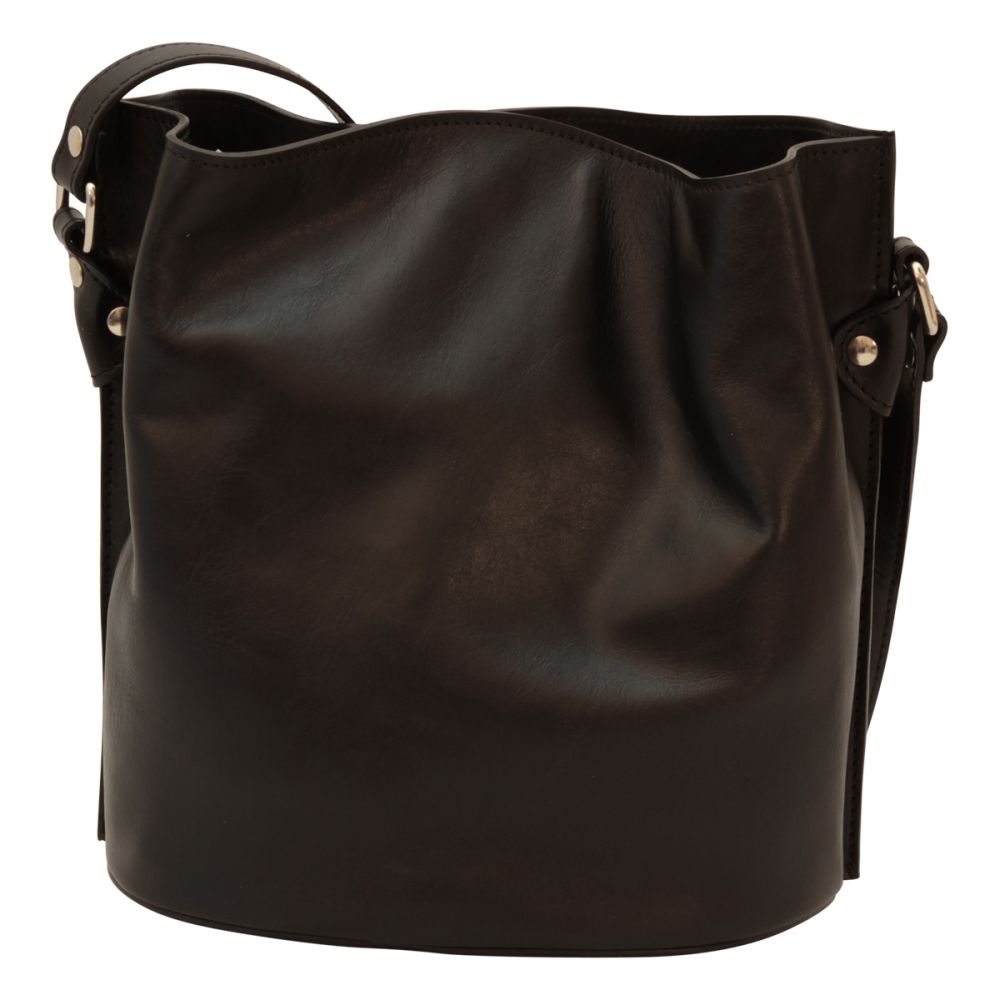 COWHIDE LEATHER SHOULDER BAG - BLACK