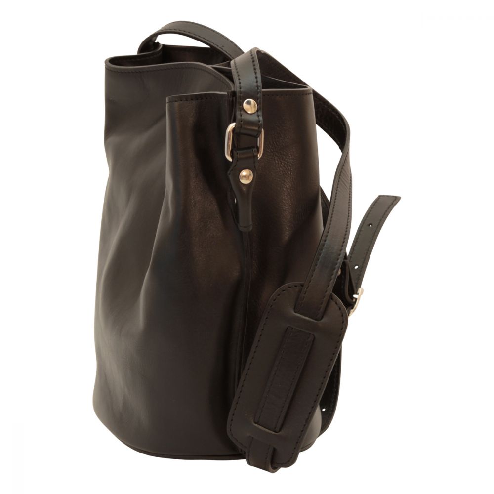 COWHIDE LEATHER SHOULDER BAG - BLACK