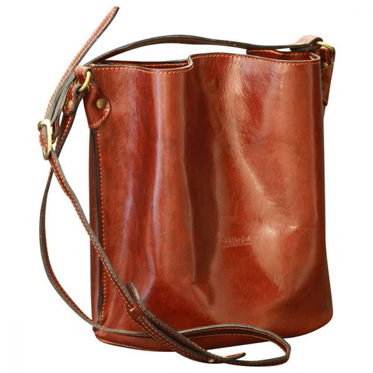 COWHIDE LEATHER SHOULDER BAG - BROWN