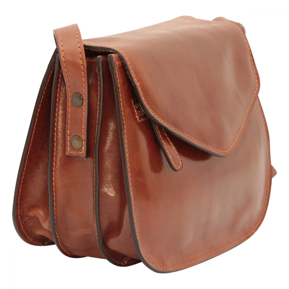 FULL GRAIN CALFSKIN SHOULDER BAG - BROWN