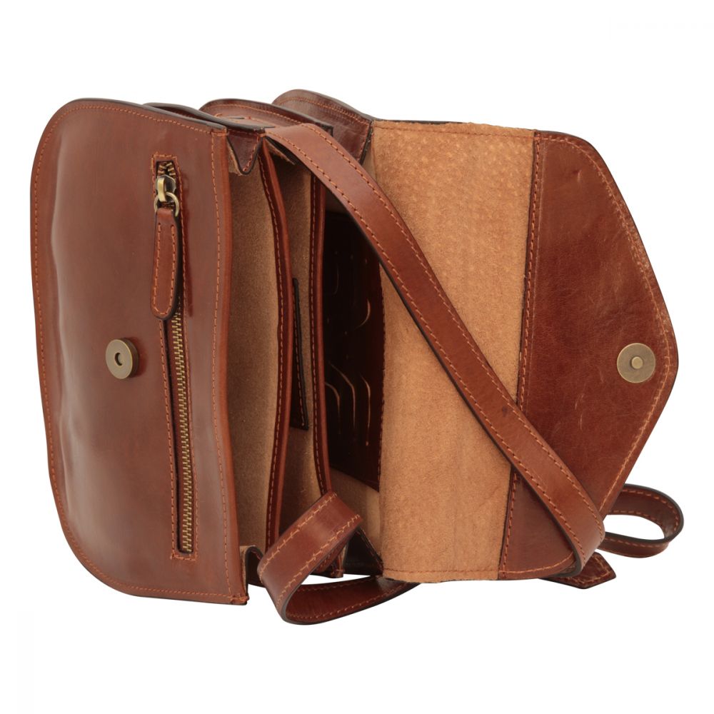 FULL GRAIN CALFSKIN SHOULDER BAG - BROWN