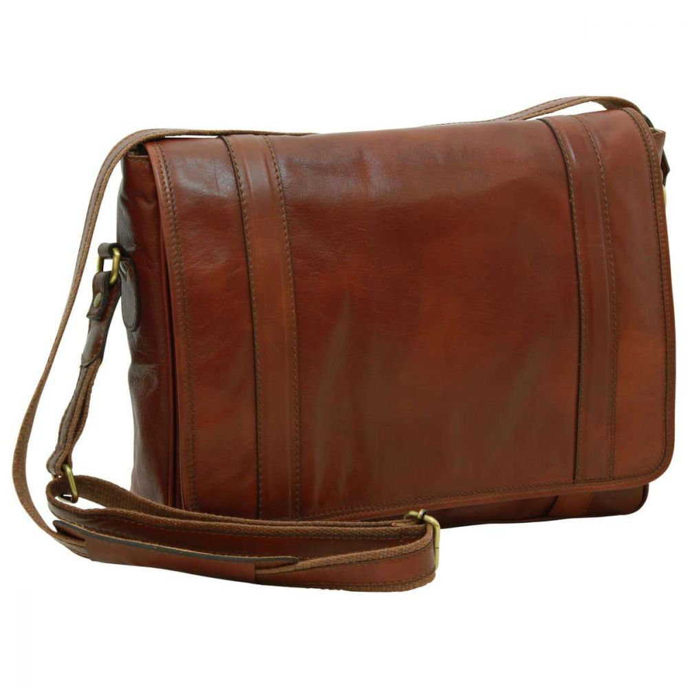 SOFT CALFSKIN LEATHER MESSENGER BAG - BROWN