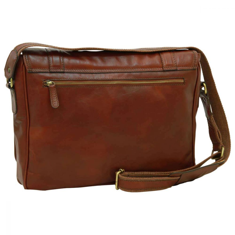 SOFT CALFSKIN LEATHER MESSENGER BAG - BROWN