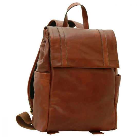 LEATHER LAPTOP BACKPACK - BROWN