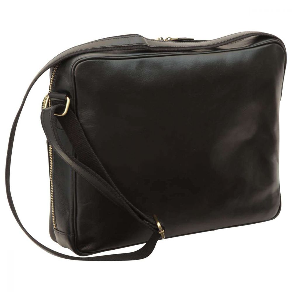 LARGE LEATHER BAG WITH ZIP CLOSURES - BLACK