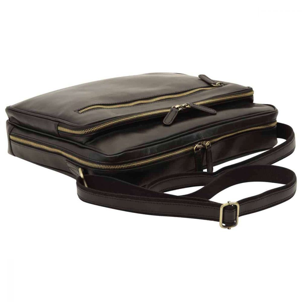 LARGE LEATHER BAG WITH ZIP CLOSURES - BLACK