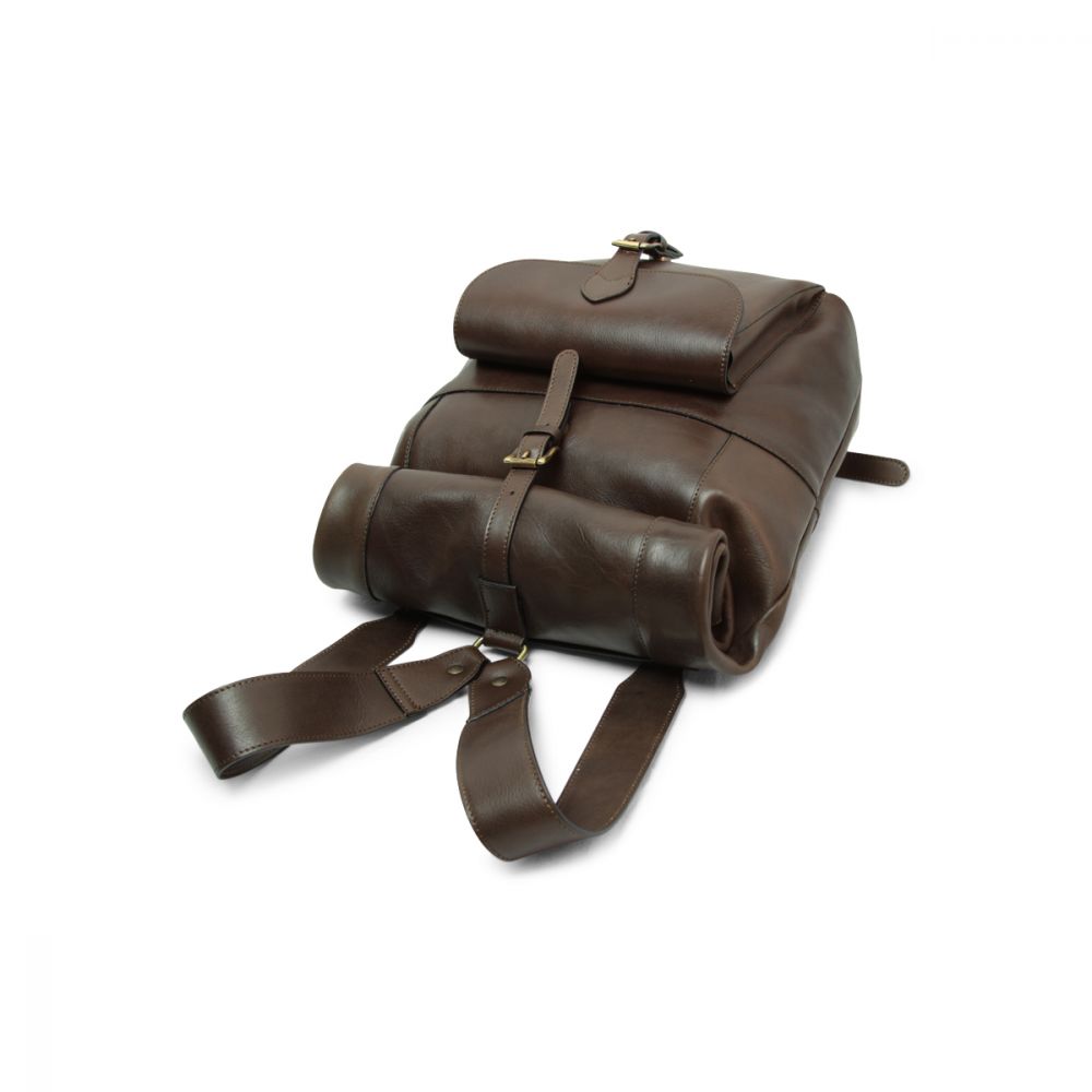 FULL GRAIN LEATHER BACK PACK - DARK BROWN