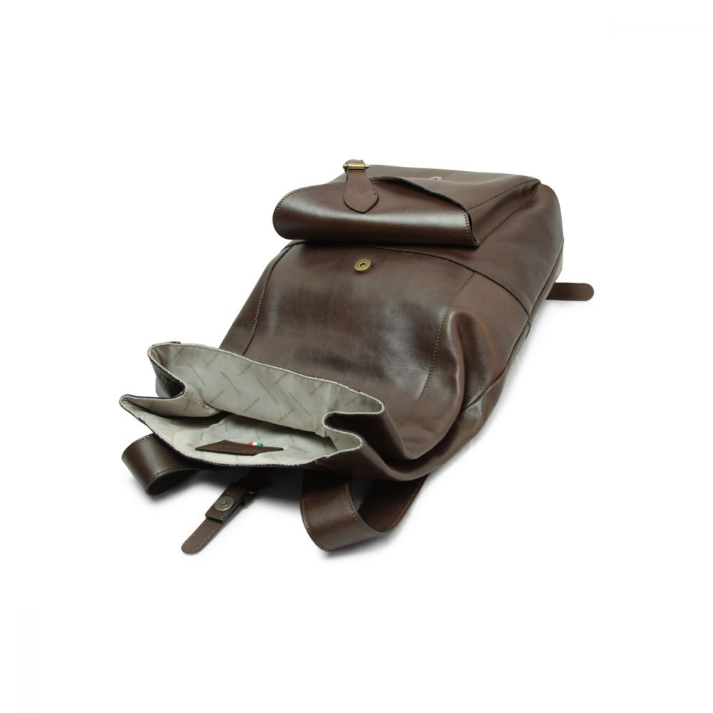 FULL GRAIN LEATHER BACK PACK - DARK BROWN