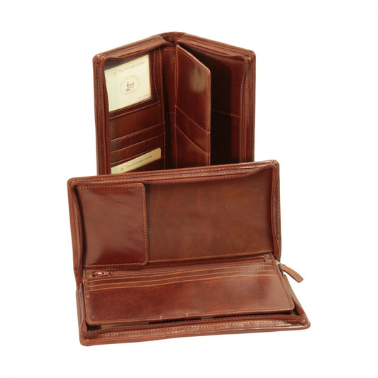 LEATHER TRAVEL WALLET - BROWN