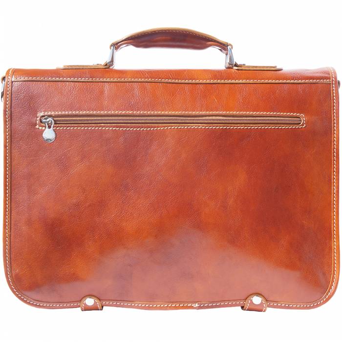 Leather Briefcase comprising two compartments with double pockets on the front