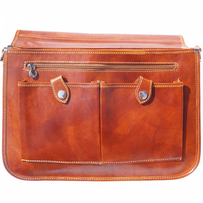 Leather Briefcase  comprising two compartments with double pockets on the front