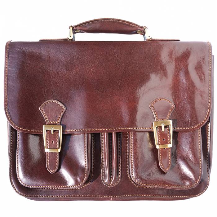 Leather briefcase with two compartments