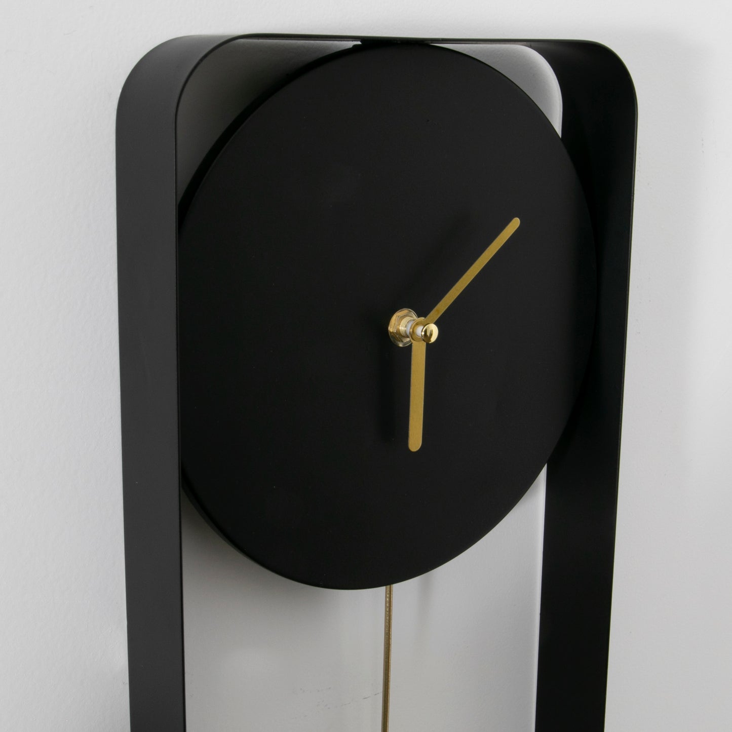 Matte Black Metal Wall Clock with Gold Details