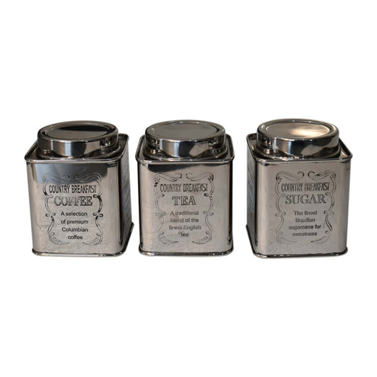 Chrome Sugar, Tea and Coffee Square Storage Set of 3