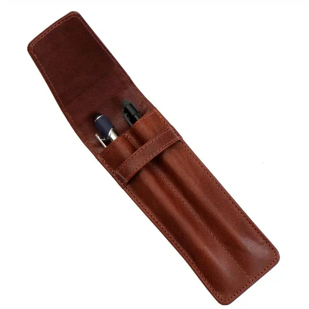 Real Leather Double Pen Holder