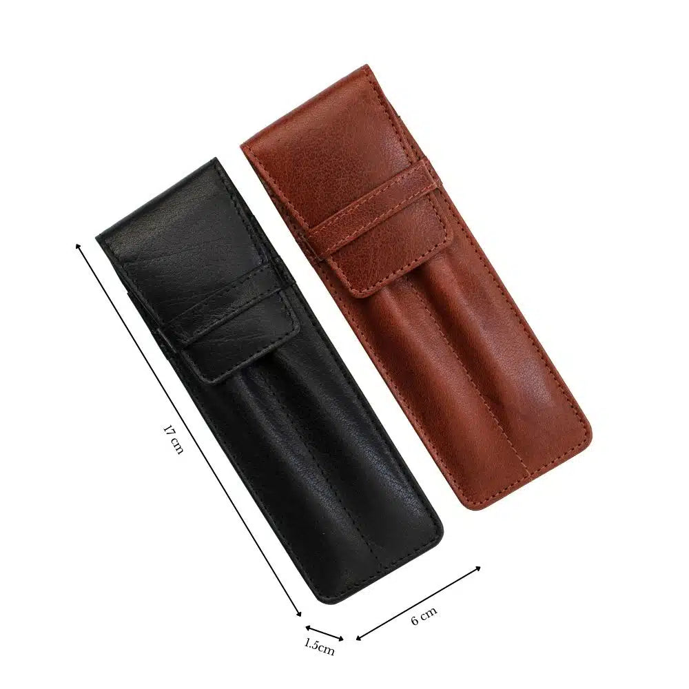 Real Leather Double Pen Holder