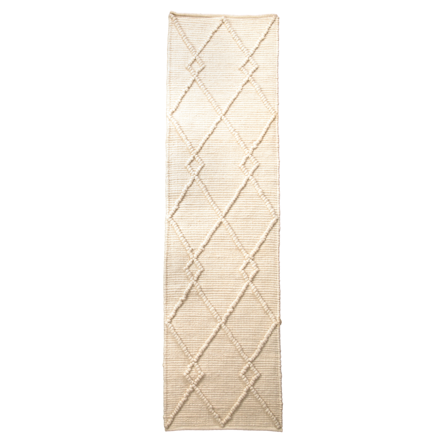 Cream & Black Diamond Pattern Runner Wool Rug (60 x 230cm)