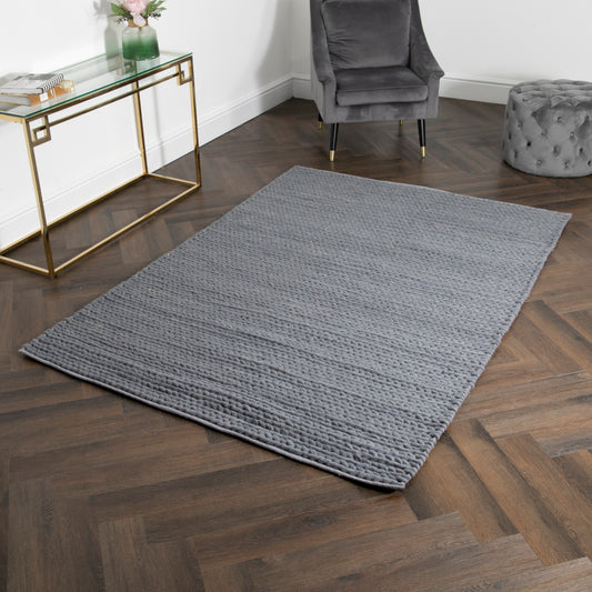 Knitted Grey Wool Rug