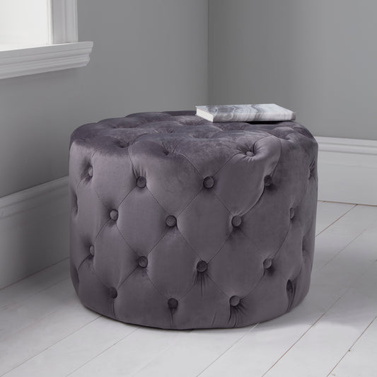 Pouffe/Stool  Grey Tufted Velvet Pouffe